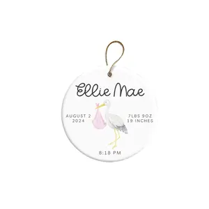 Newborn Baby Birth Stats Ornament of Stork for Girl