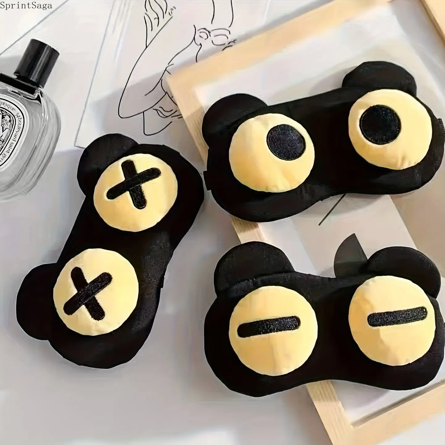 Wraparound Sleeping Eyemask with Funny Bear Expression, Soft Cloth Eye Covers for Sleeping - Blackout Mask, Funny Gifts Accessories for Students, Wraparound Sleep Mask, Blackout Sleep
