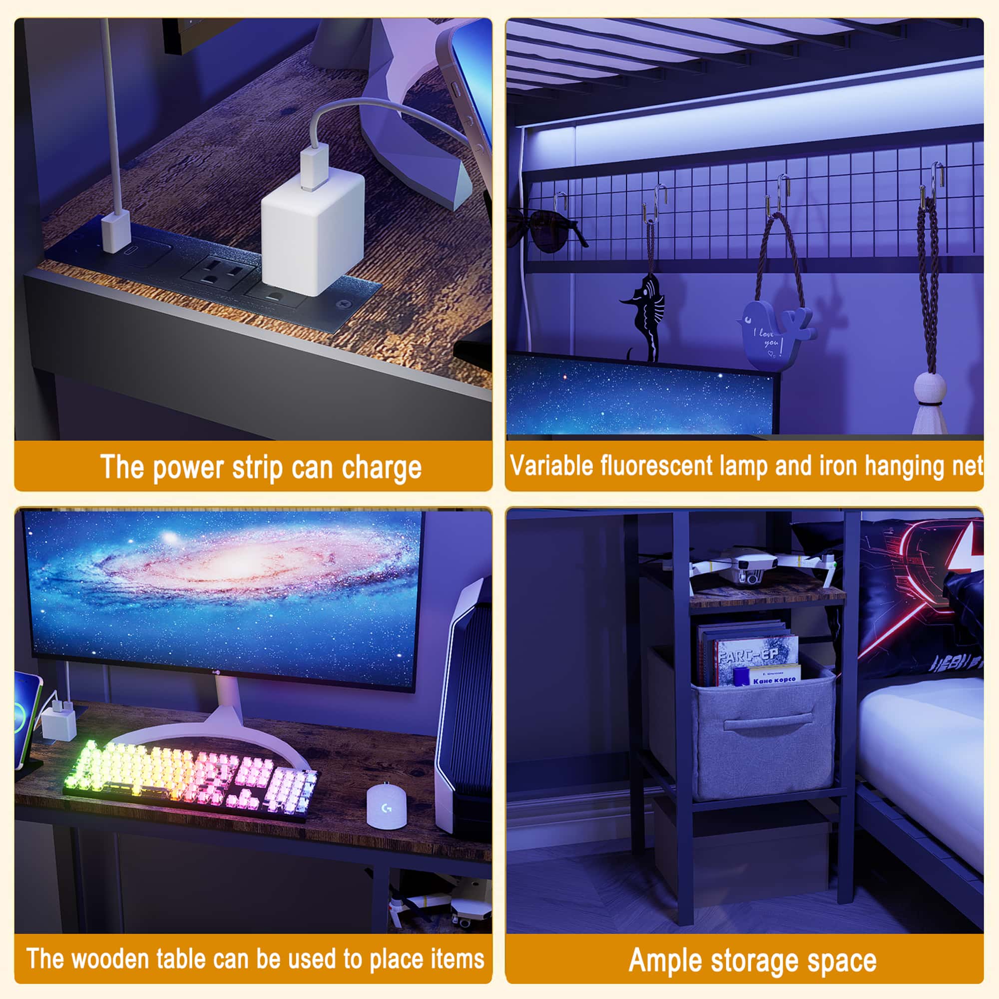 Twin Over Twin L-Shaped Metal Bunk Bed with Desk Station, Loft Bed with Storage Shelves Drawers Guardrail Ladder, Sturdy Space-Saving Bunk Bed Black for Bedroom