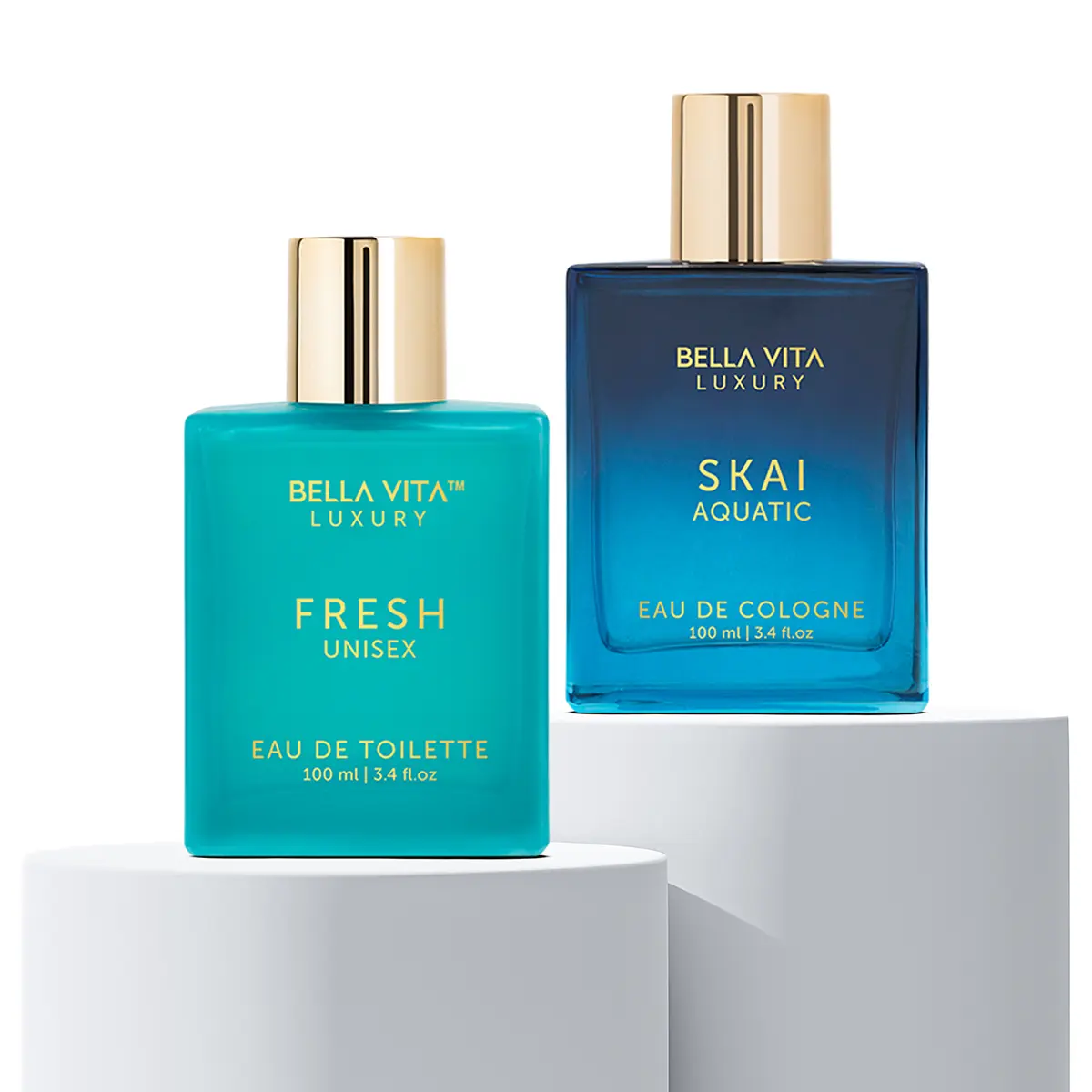 Aqua Knights by BellaVita Luxury | 2x100 ml Perfume Set | Fresh & SKAI Aquatic | Luxury Unisex Perfume for Men & Women | Long Lasting, Lavender, Ylang-Ylang, Almond, Bergamot & Pink Pepper Notes | Luxury, Vegan & Cruelty Free Eau De Parfum