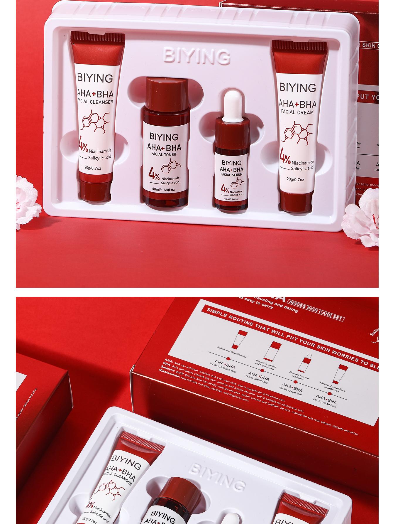 4-Piece AHA BHA Travel Skincare Set | Gentle Exfoliating Routine - Cleanser, Toner, Serum & Moisturizer For Women & Teens, Korean Hydrating Daily Facial Care Gift Set Moisturizing