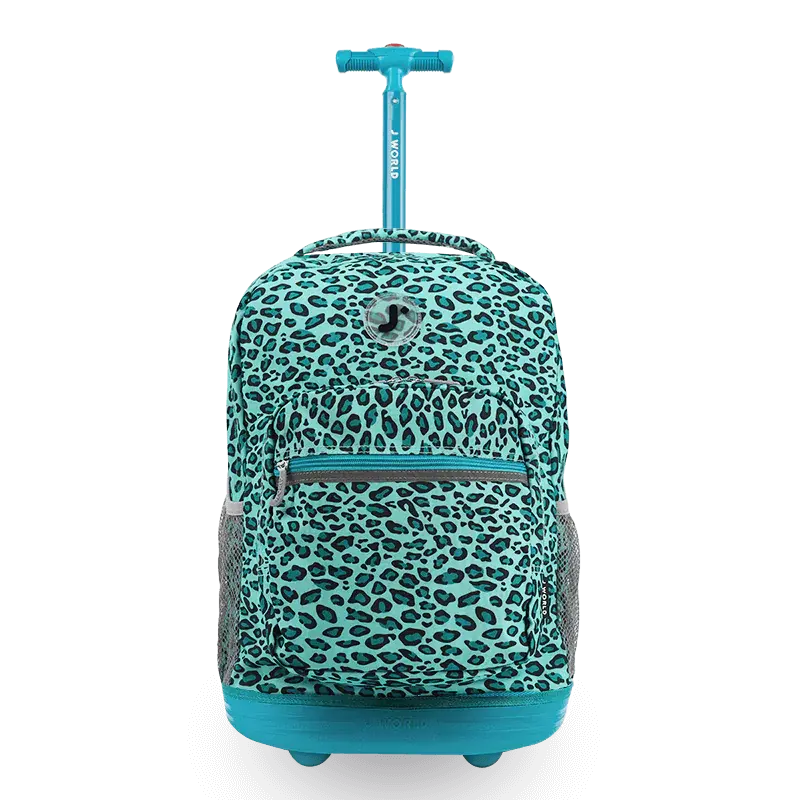 Sunrise Rolling Backpack (18 Inch) in Mint Leopard Durable