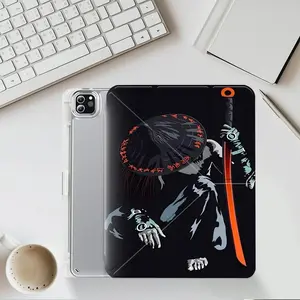 Black Death God Samurai Pattern iPad protective case, Tablet protective cover, transparent acrylic Y folding stand suitable for all models of iPad including 7.9/10.2/10.5/10.9/11/12.9 inch, featuring all-round protection against scratches and impacts