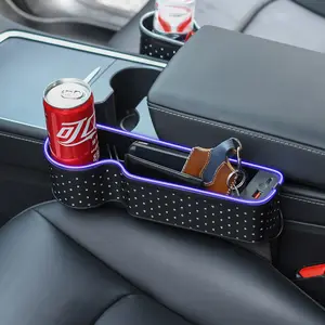 Car Seat Gap Organizer with RGB LED Light, USB Fast Charging & Cup Holder, Bling Diamond Car Seat Filler Storage Box for Phones, Keys, Drinks
