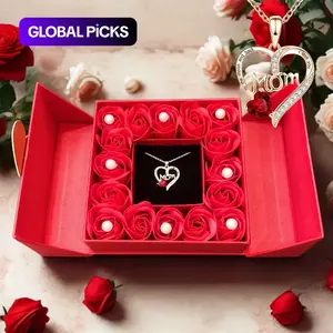 Rose Gift Box with Necklace & Ring, 1 Set Double Door Gift Box, Party Favor Box for Women, Gift for Mom, Girlfriend, Wife, Birthday Gift, Jewellery Gift Set #GLOBAL PICKS