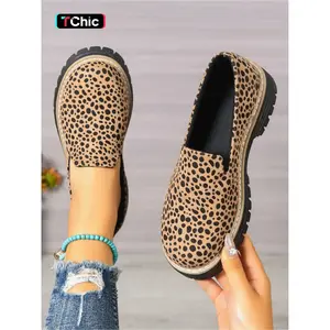 Women's Four Seasons Round Toe Thick Sole Slip-On Style Leopard Print Comfortable Slip-On Casual Fashion Shoes, Suitable for Daily Wear and TravelRAIMENTRY