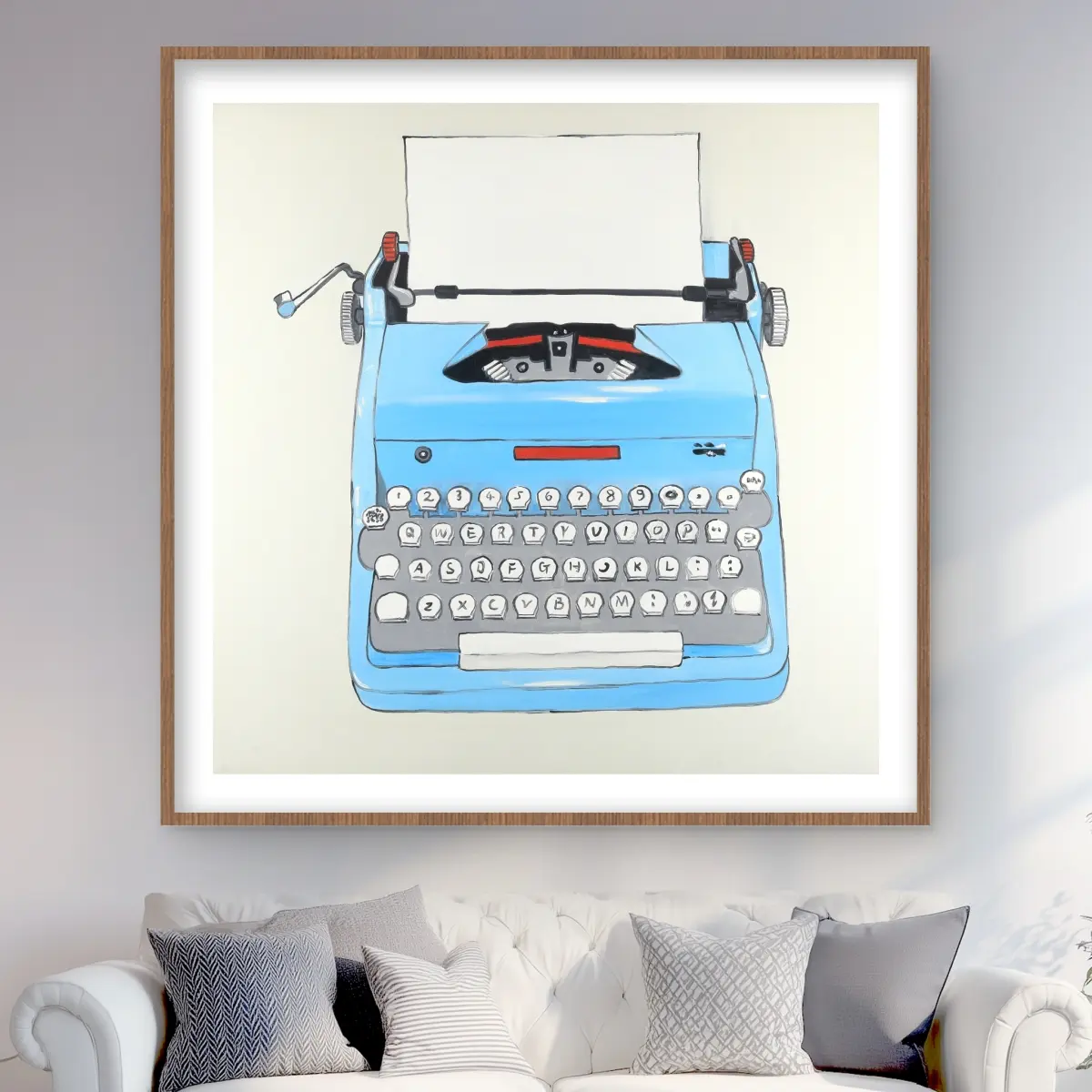 Begin Home Decor C1FM484879CLZ1 48 x 48 in. Blue Typewriter Machine Print Wall Art - Framed Matted Home Decor