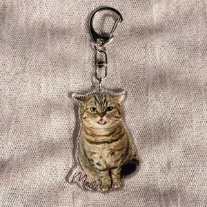 Custom Pet Photo Keychain With Name: Personalized Dog Cat Memorial Gift for Pet Lovers