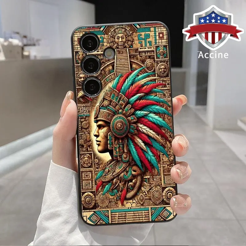 Straight Edge Slim Fit Soft Liquid Silicone Smartphone Cover - TPU Durable Anti-Drop Anti-Scratch Case for Galaxy Series Cellphone (S22+, S23 Ultra, S24 Plus, S25) with Traditional Pattern
