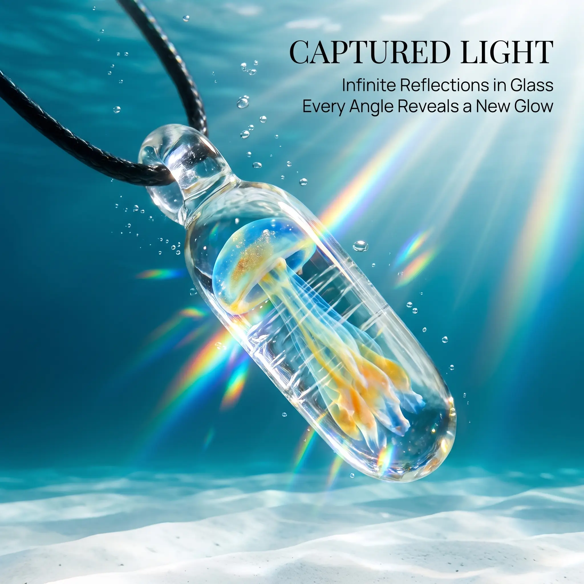 Iridescent Jellyfish Glass Pendant Handmade Ocean Charm Necklace Pendant 4.5 x 1.3 cm Gift for Women, Chain Not Included