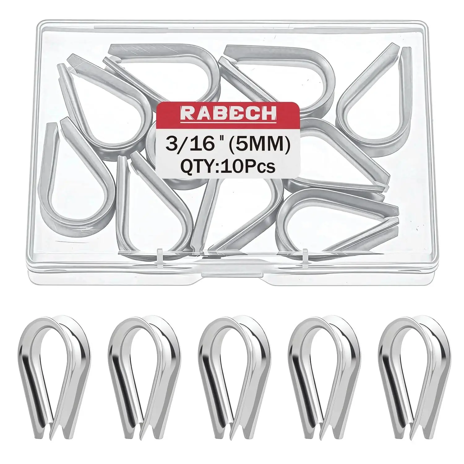 M5 3/16 Inch Wire Rope Thimble 3/16" Stainless Steel Thimbles for Wire Rope Cable Thimble Rigging (Pack of 10Pcs)