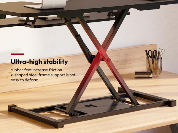 【TikTokShopBlackFriday】Height Adjustable Standing Desk Converter, Sit-to-Stand Desk Riser U-Shape with Spacious Removable Keyboard Tray, 2-Tier Desktop Computer Workstation in Black  Color