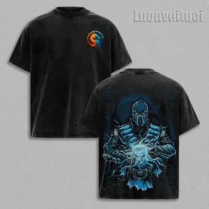 Vintage Mortal Kombat -  Sub-Zero Character Graphic T-Shirt & Tank Top, New MK2 Movie Premiere Merch,Scorpion Sub-Zero Raiden Reptile Neon Retro 90s Bootleg Tee Washed T-shirt Classic Fit Streetwear, Arcade Cinematic Apparel