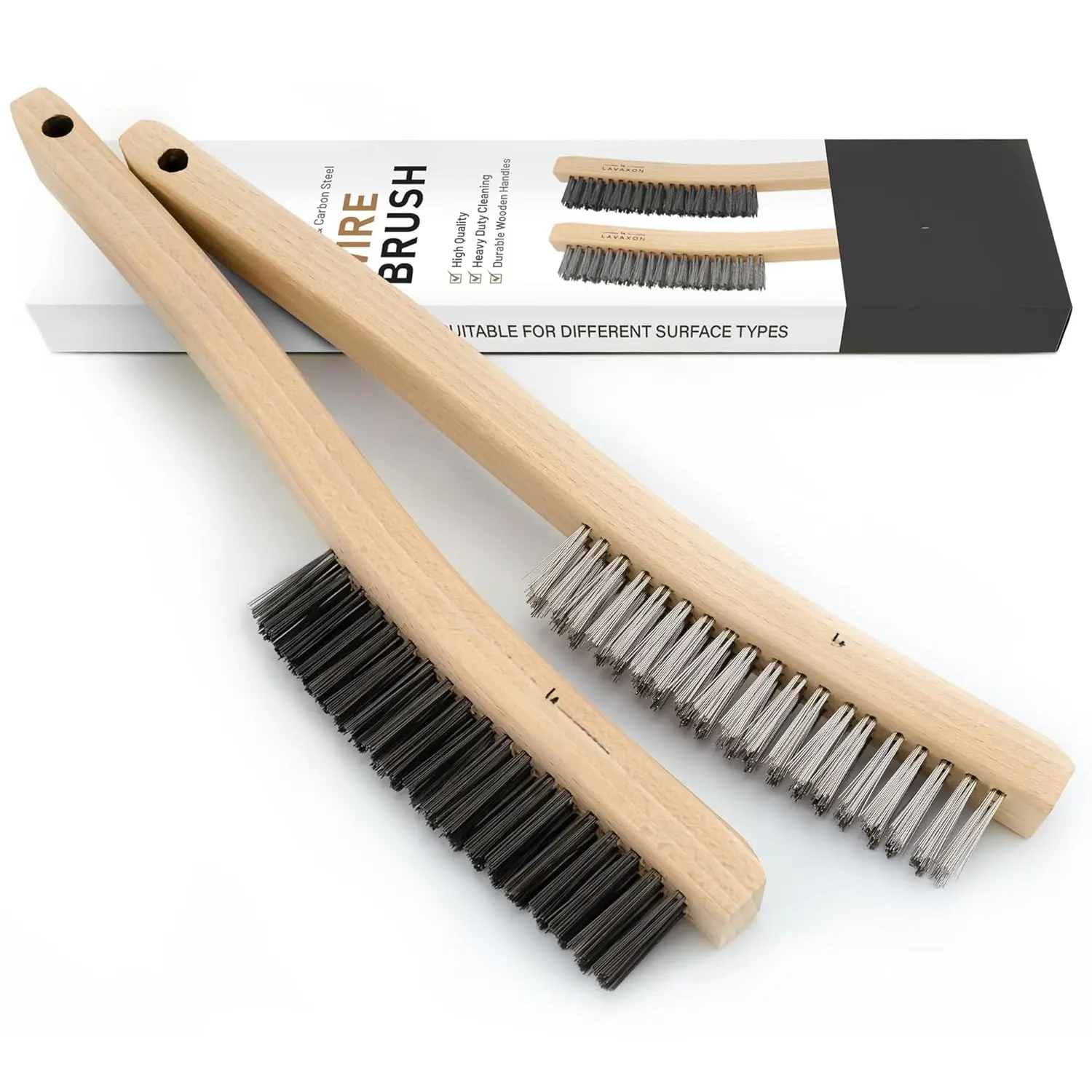 Wire Brush Set-Heavy Duty Stainless & Carbon Steel Bristles with  Handle Grip for Rust, Wielding Slag, Dirt &  Scrubbing with Deep Cleaning - 14 Inches (Pack of 2)