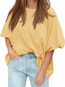 Tankaneo Womens Oversized Puff Short Sleeve T Shirt Summer Casual Crew Neck Tunic Tops Loose Fit Basic Tees