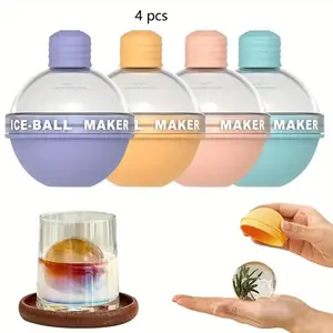 Silicone Ice Ball Maker, 4 Counts Ice Ball Maker Mold, Home Round Sphere Ice Mold for Whiskey and Cocktails, Travel & Kitchen Accessories, Ice Ball Molds