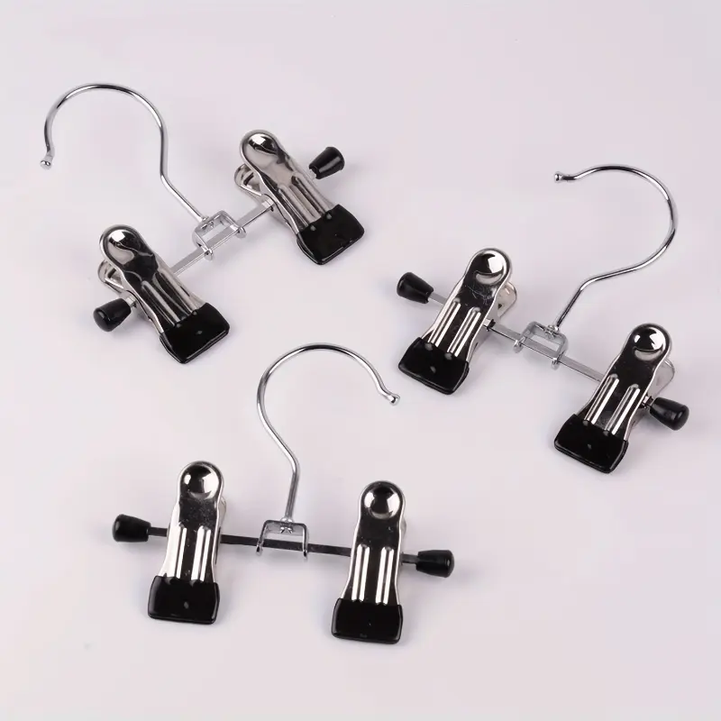 Black 10-Pack Metal Space-Saving Hangers with Adjustable Clips - Home Organizer for Hanging Boots, Socks (Home Supplies Hanger Set), Black_10pack/Set