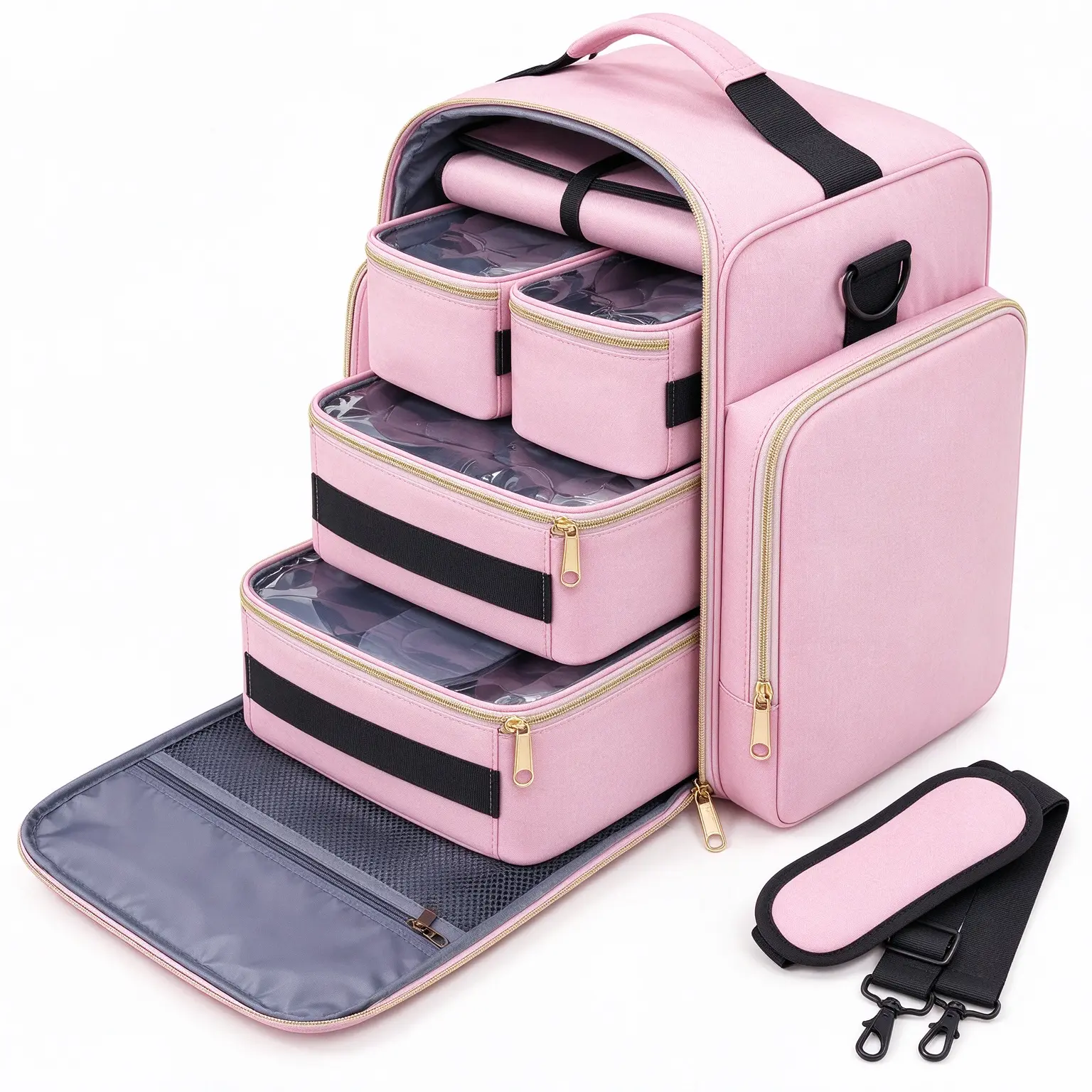 Makeup Bag Cosmetic Bag Organizer with 4 Inner Removable Pouches And Jewelry Roll Multifunctional Travel Makeup Case