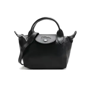 Longchamp Le Pliage Cuir 17 Mini Leather Tote Bag For Women In Black