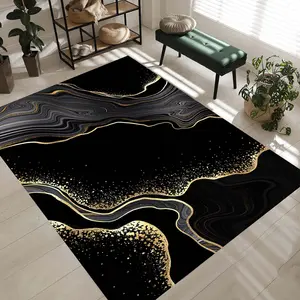 Luxury Black and Gold Rug, Abstract Marble Rug, Elegant Floor Mat, Glamorous Home Decor, Artistic Gold Vein Design, Stylish Living Room Rug