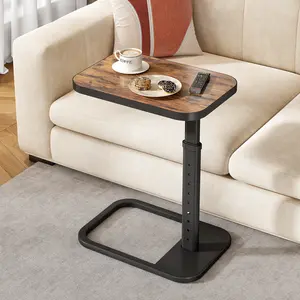 Kitstorack TV Tray Table, Adjustable Height & Flip-Top & Rounded Metal Corners, Snack Table for Couch, Sofa, Bed, Chair, Living Room, C Shaped End Side Table for Eating, Dinner or Laptop, Small Spaces