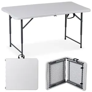 Zeny Folding Table Adjustable 4FT Plastic Table Picnic Camping w/Carry Handle White
