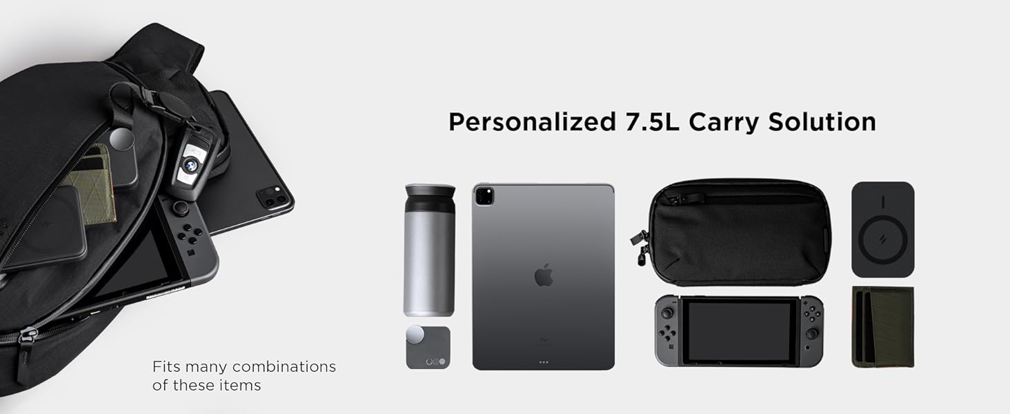 ALPAKA Metro Crossbody Left Shoulder 7.5L - Crossbody Bag Men,Sling Backpack - Fits 11" Tablet - Single Shoulder with YKK Zipper - Expandable Water Bottle Pocket - Phone Sleeve- Black Axoflux 210D