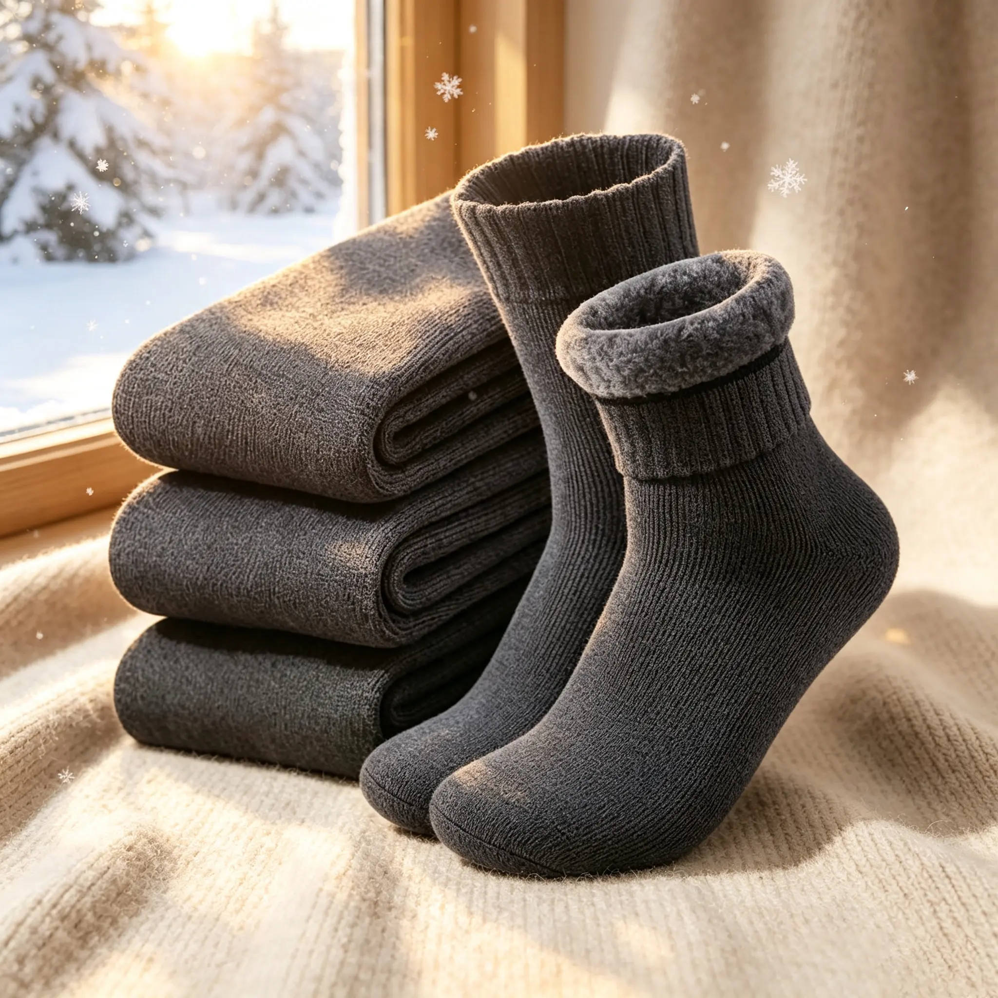 Men's 3pcs Thick Warm Cashmere Mid-Calf Sports Socks, Extra Thick Winter Fleece-Lined Outdoor Socks
