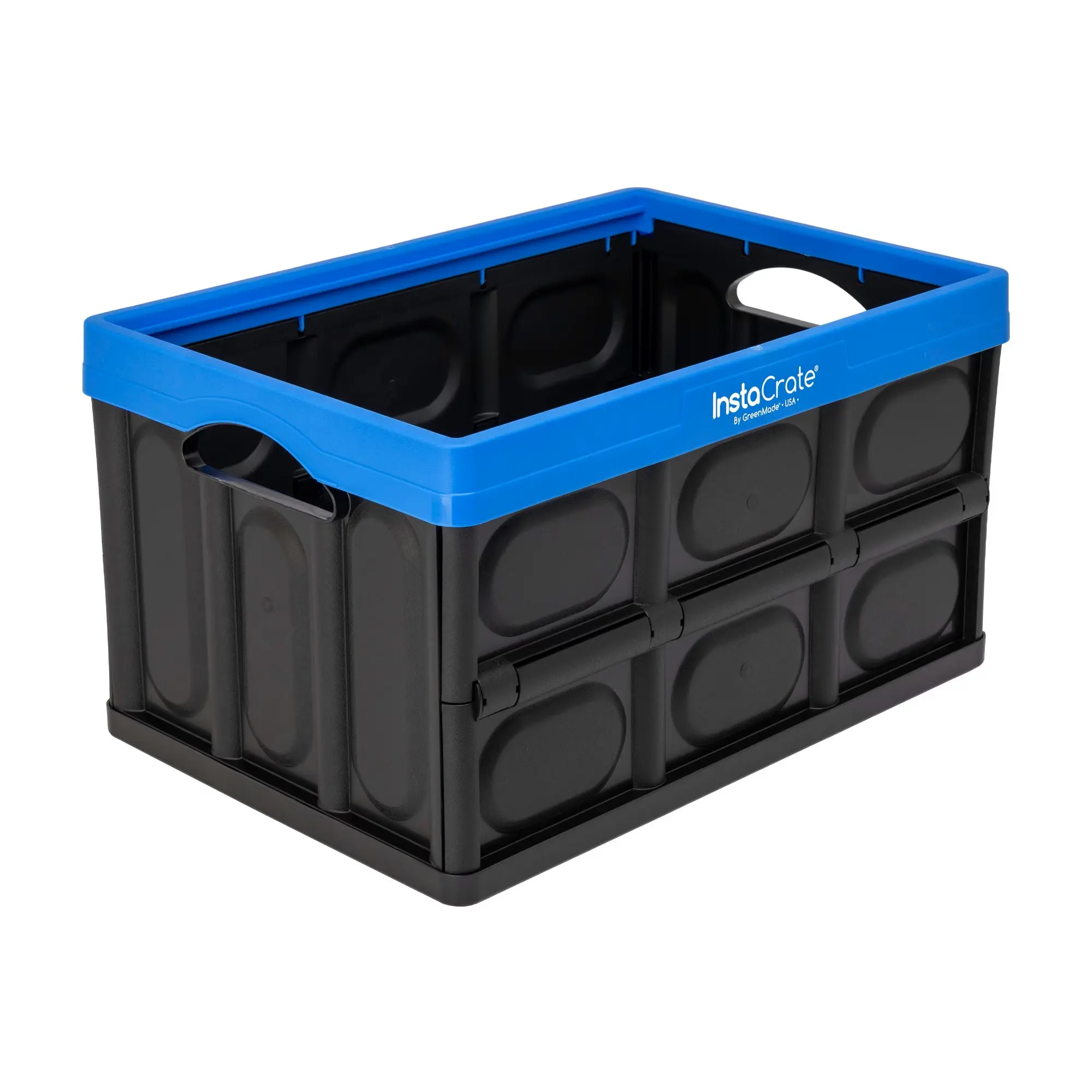 12-Gal Collapsible Plastic Storage Bin with Handles, Black and Blue Home Organizer Open Storage Bin for Home Supplies