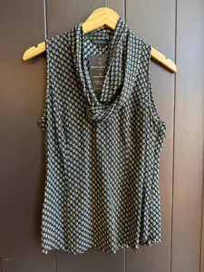 Pre-loved Sleeveless Navy Paisley Cowl Neck Top - Size S