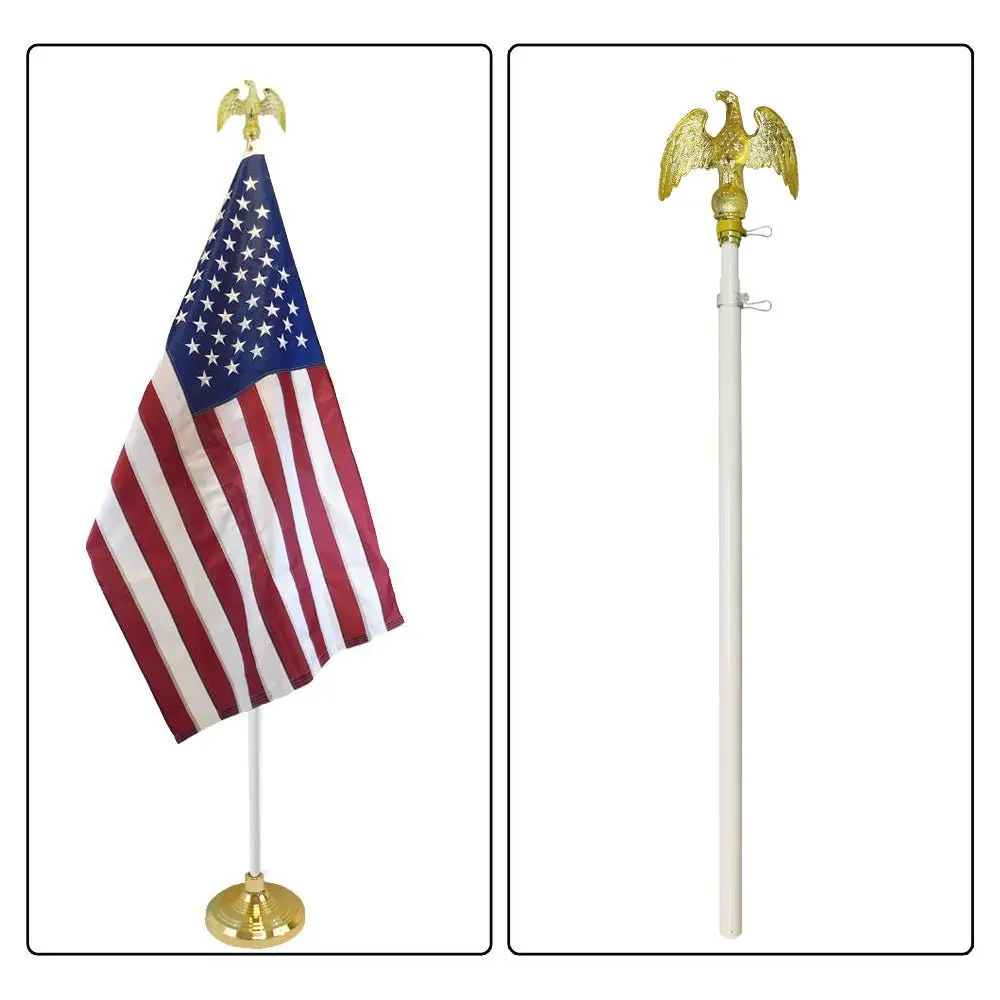 White Aluminum Flag Pole - 3-Section Collapsible Telescopic Rod, 8ft Fully Extended, 38.5in Collapsed, 1.125in Diameter, Gold Ball Top, Home Improvement & Garden Decor Supply