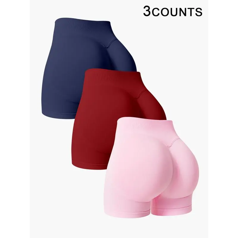3 counts women's sports shorts set high stretch yoga shorts high waisted leggings comfortable buttocks lifting fitness leggings naked outdoor running cycling tennis four season shorts set
