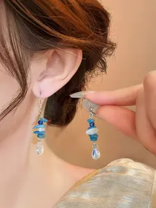 Boho Colorful Stone Drop Earrings, Iridescent Teardrop Tassel, Light Luxury Niche Design, Fresh Forest Style Jewelry for Women