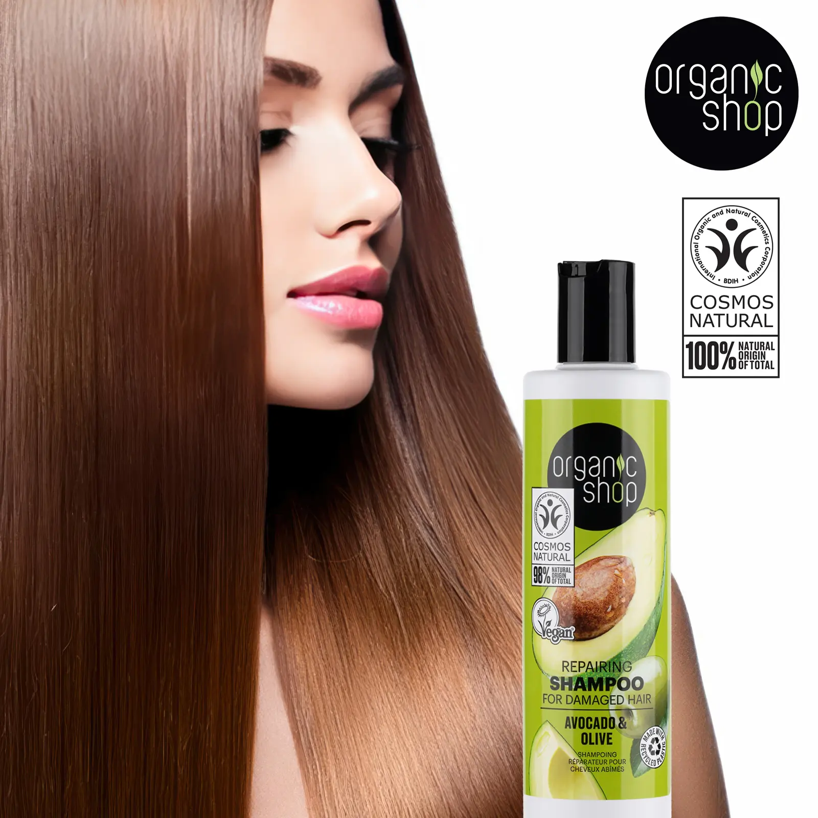 Organic Shop Avocado & Olive – Deep Repairing Shampoo, 100% Vegan & Organic, Rich In Vitamins & Minerals, Silky Hydration & Nourishing. 9.5 Fl Oz