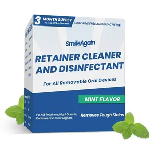 SmileAgain Retainer Cleaner - 90-120 Cleanings 12 Pack/3 Month Supply - for Clear Aligners, Dentures, Mouth Guards & Night Guards - Our Oral Appliance Cleaner & Denture Care Powder - Mint Flavored