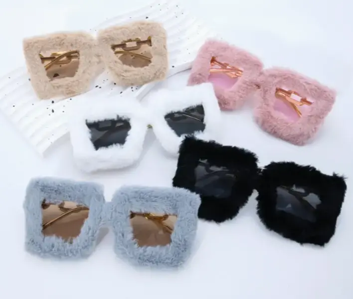 Square Sunglasses Plush Mask Soft Fluffy Oversized Novelty Glasses for Cosplay and Photo Booth Props