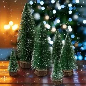 4 Christmas decorations Mini Christmas tree, artificial Christmas tree bottle brush tree with wooden base Christmas decoration Christmas party home dining table decoration