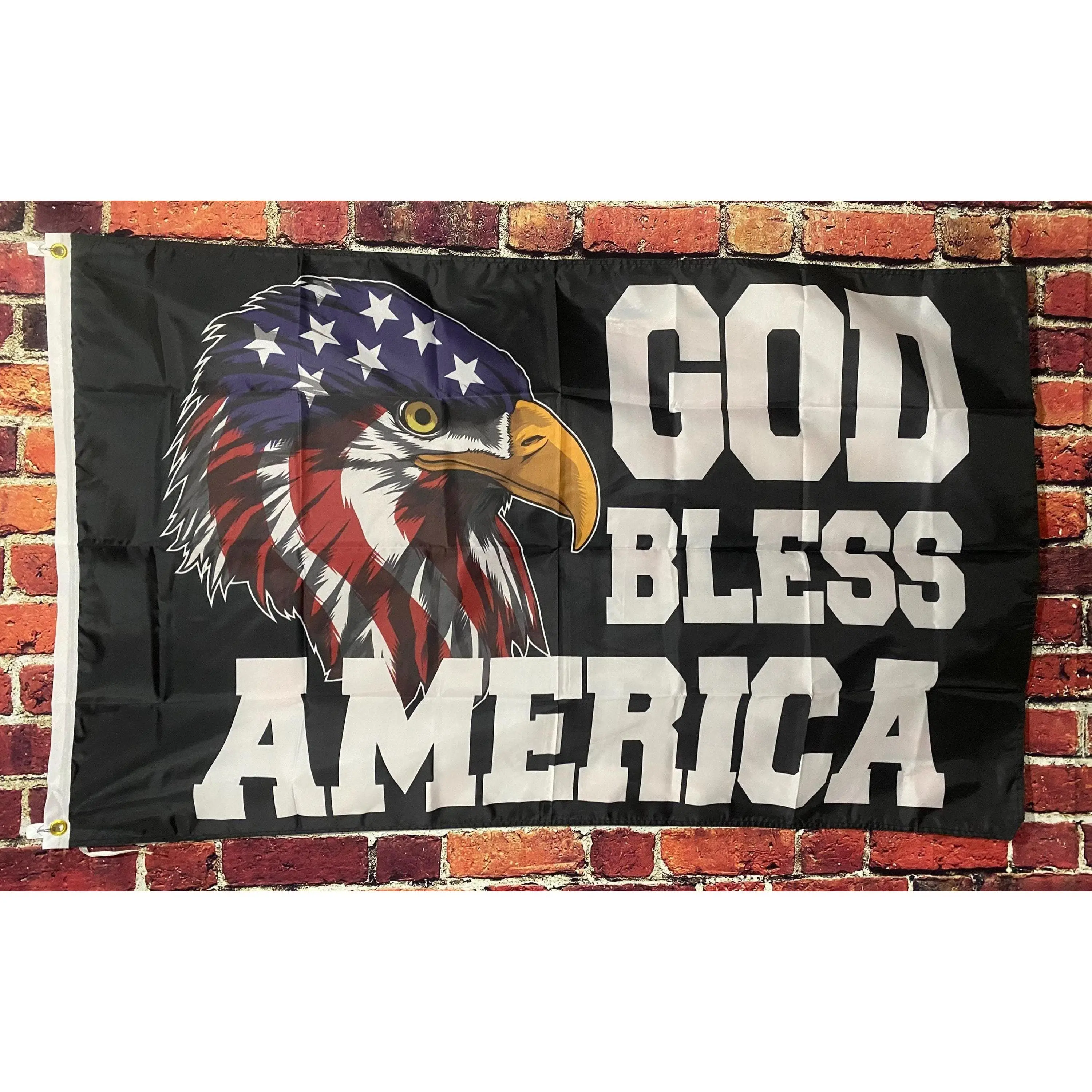God Bless America Flag  Religion Faith Church Jesus America Freedom Man Cave Political Sign Poster Banner 3x5'