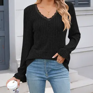 Women's Sweaters Casual Long Sleeve V Neck Lightweight Tunic Pullover Sweater Tops