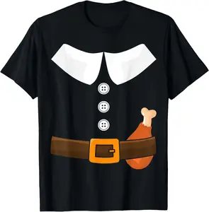 Funny thanksgiving pilgrim costume with turkey leg T-Shirt Pure Cotton Graphic Tees Menswear Top: Gifts for Men & Women