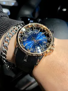 Luxury Elegant Men's Watch, Trendy Watch, Round Analog Quartz Dial, Alloy Case, Mineral Glass, Buckle Closure, Fashion Accessory Gift