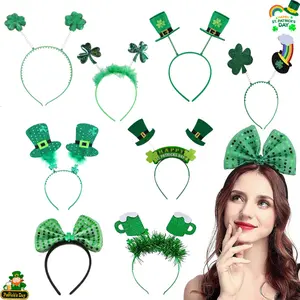 St Patrick's Day 8pcs Irish Hat Head Bopper with Shamrock Green Fur Leprechaun Hat Headband Novelty Irish Gifts Fancy Dress Hair Accessory for Adults