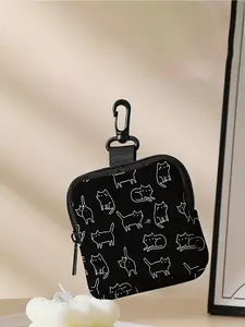 Cute Cat Pattern Coin Purse, Multi-functional Storage Bag, Durable Polyester Coin Purse, Cute Zipper Wallet, Ideal Gift for Women & Girls