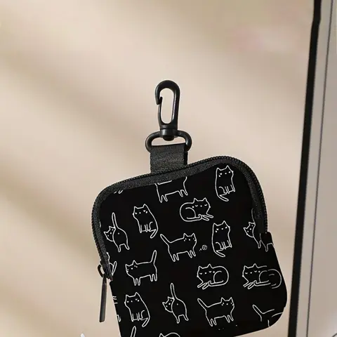 Cute Cat Pattern Coin Holder Purse, Multi-functional Storage Bag, Durable Polyester Coin Purse, Cute Zipper Wallet, Zipper Wallet Design, Ideal Gift for Women & Girls