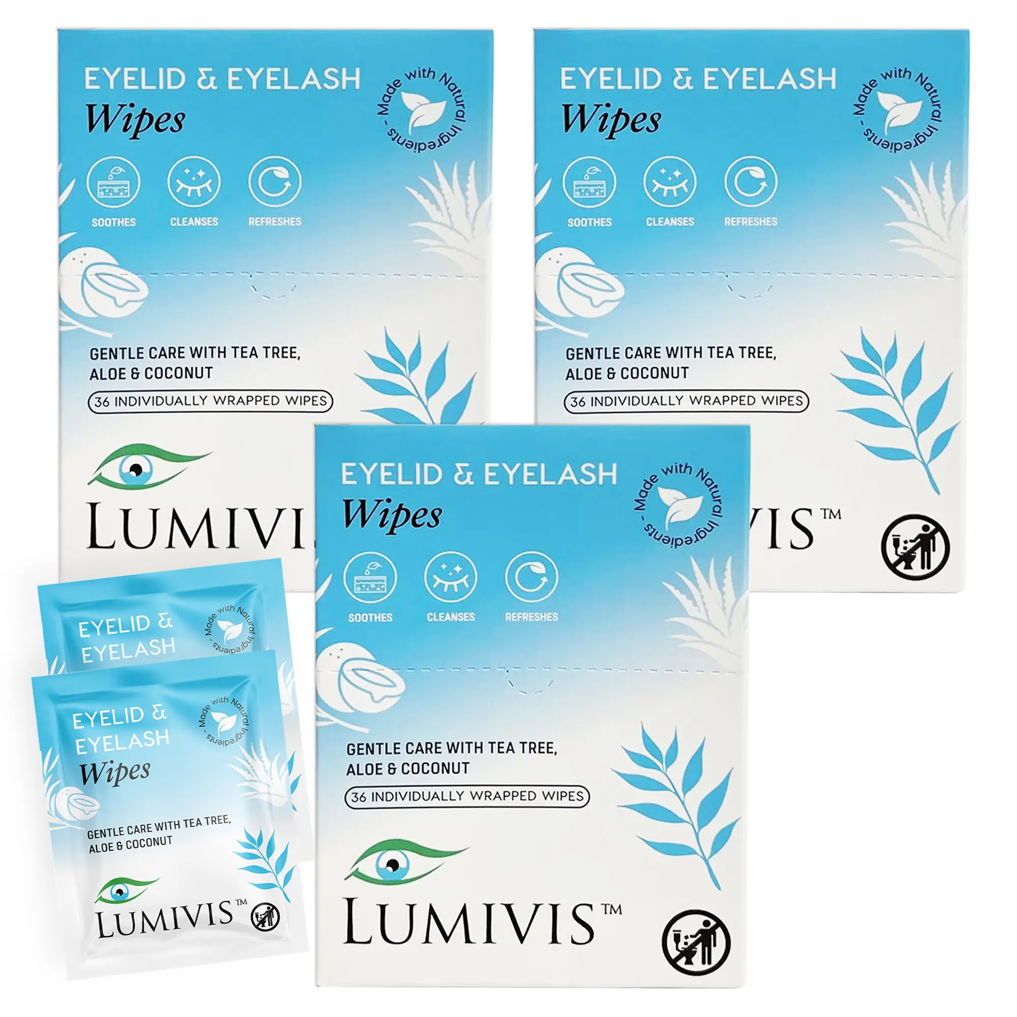 LUMIVIS Eyelid Wipes with Tea Tree & Coconut Oil, Soothing Cosmetic Makeup Remover & Cleanser for Sensitive Skin, 108 Count, Gentle, Cleansing, Textured, Eye Area, Disposable Face Towel Eye Makeup Remover, Daily, Adults, Fragrance Free, On-The-Go, Extra L