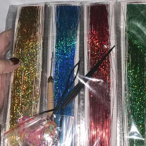 Glitter Hair Tinsel Kit, 12 Mixed Color Fluffy Hair Pieces with Tools, Heat Friendly Synthetic Extensions for Girls Women Kids, Strand, Synthetic Hairpiece, Decoration Hairpiece