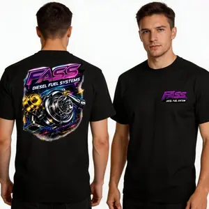 FASS Diesel Fuel Systems Chrome Turbocharger Graphic T-Shirt Neon Racing Performance Tee for Car Enthusiasts Streetwear Turbo Boost Outfit  Men's and women's tops suitable for everyday wear and all seasons