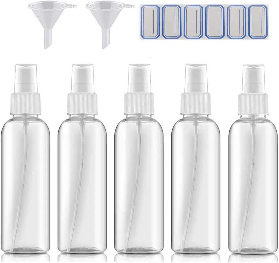 5-Pack Spray Bottles 3.4oz, Small Spray Bottle Empty Clear Plastic Bottle Clear Plastic for Travel, for essential oils, perfume, cosmetics, cleaning, gardening, skin care, travel leak-proof