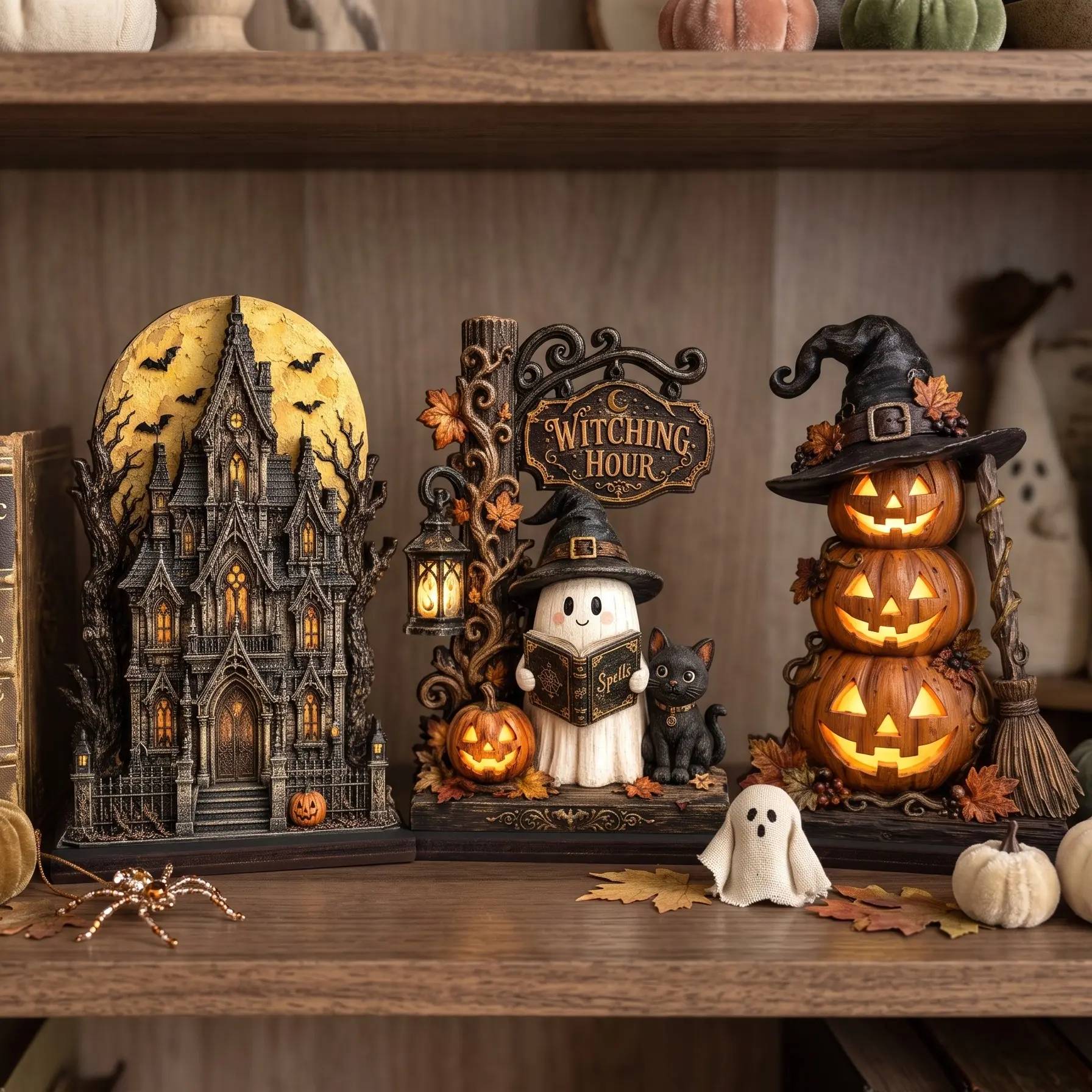 Haunted House Ghost Pumpkin Sign , Vintage Halloween Decor, Spooky Tabletop Shelf Decor, Farmhouse Tiered Tray Decoration, Fall Home Centerpiece Halloween Gift, Fall Decor 2026