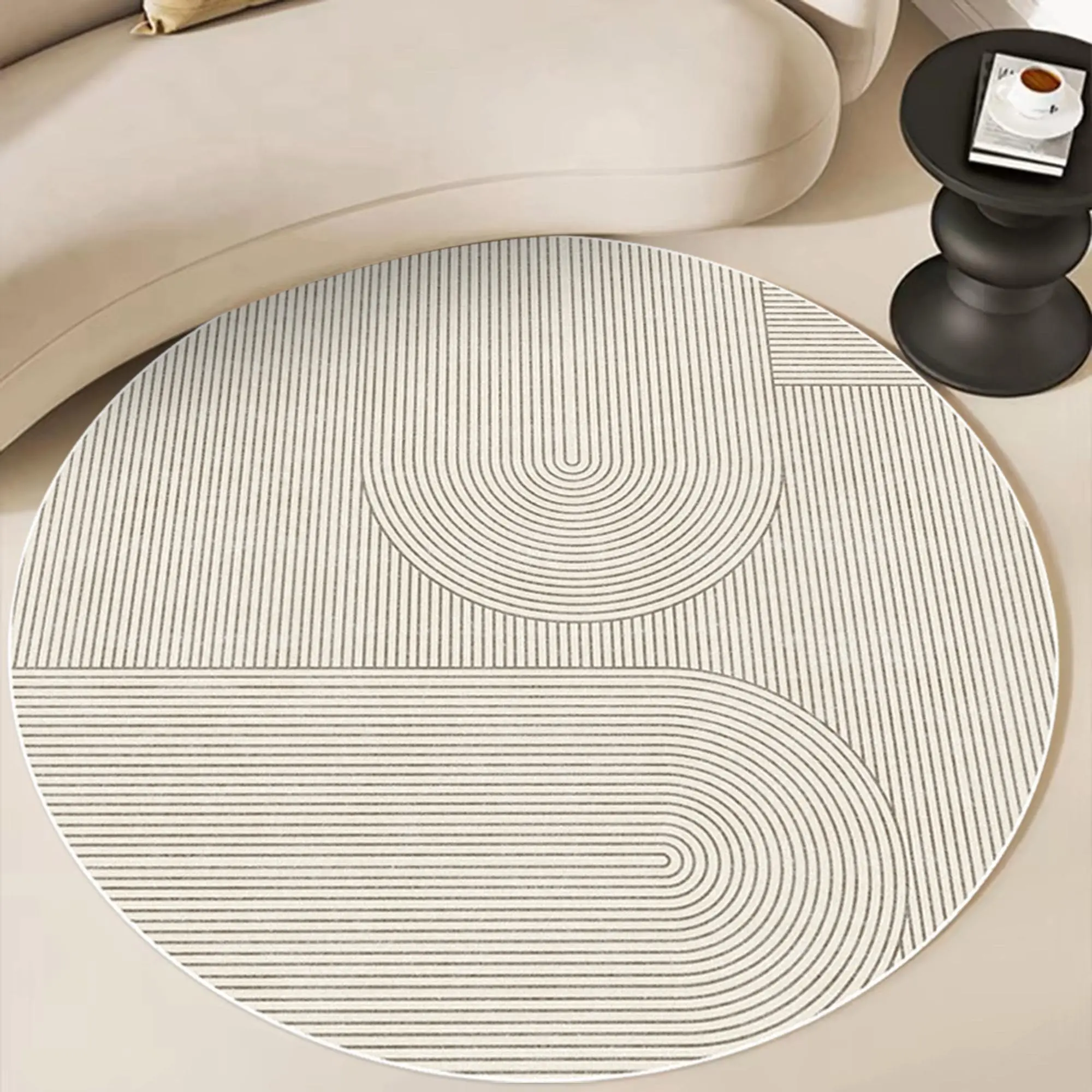 Round Abstract Line Art Pattern Floor Mat, Non-slip Soft Floor Carpet, Decorative Area Rug for Home Living Room Bedroom Hotel Office, Abstract Area Rugs, Geometric Pattern Rug, Household Decorative Rug